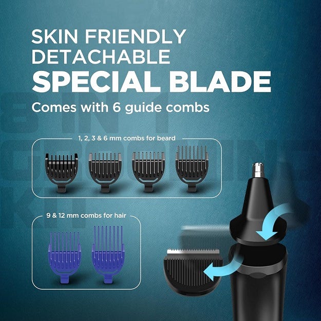 Skin friendly detachable 2-in-1 special blade with 6 guide combs