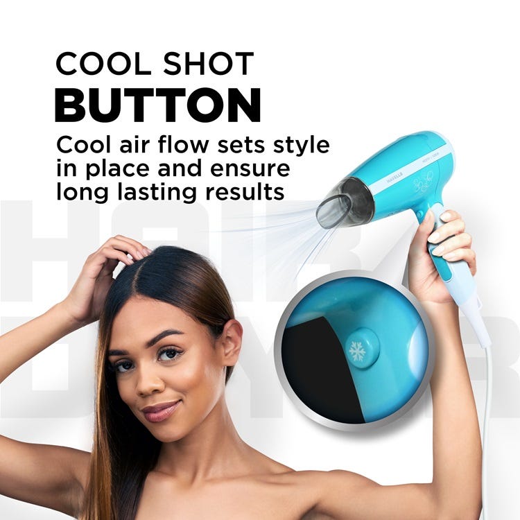 Cool shot button sets hairstyle in place for long lasting results