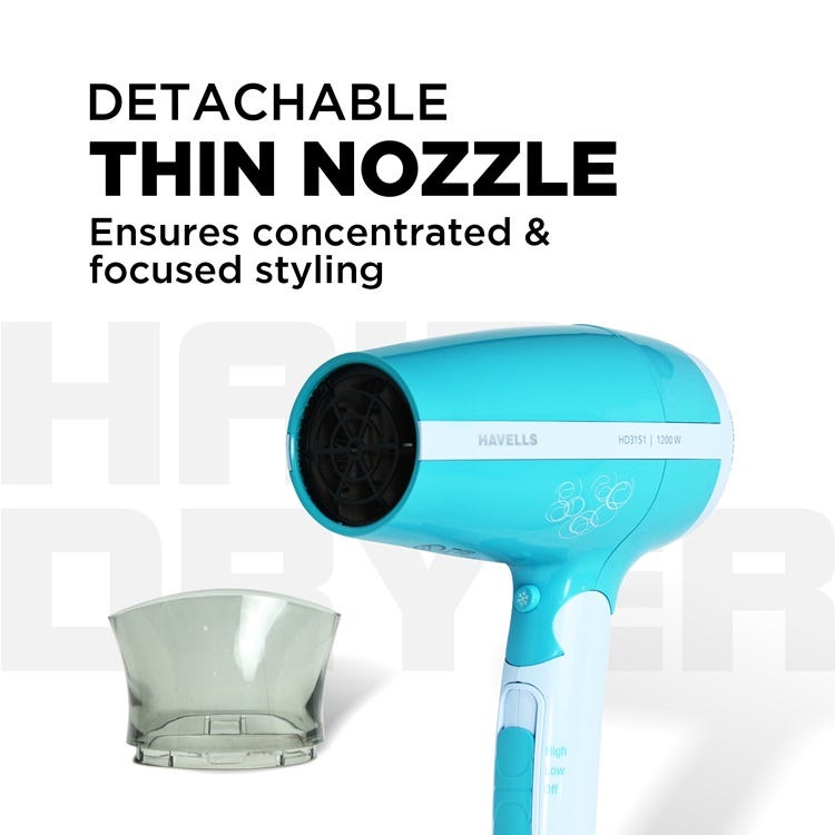 Detachable thin nozzle for concentrated and focused styling